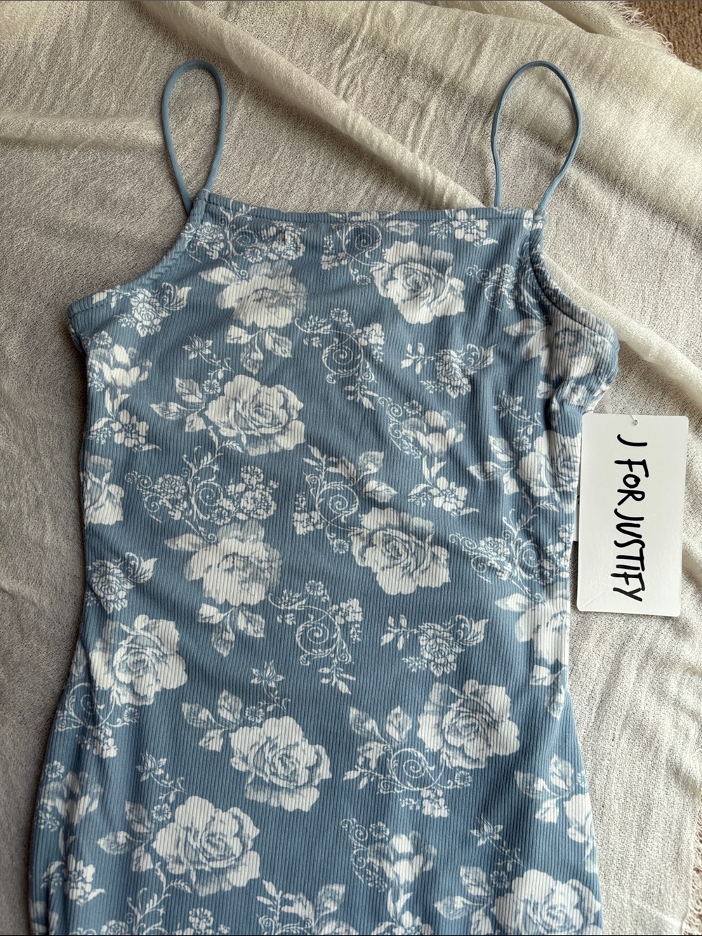 Blue Floral Ribbed Maxi Dress